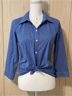 Zac & Rachel Shirt Women’s Small Button Down Cotton Blue + White Y2K Western Top